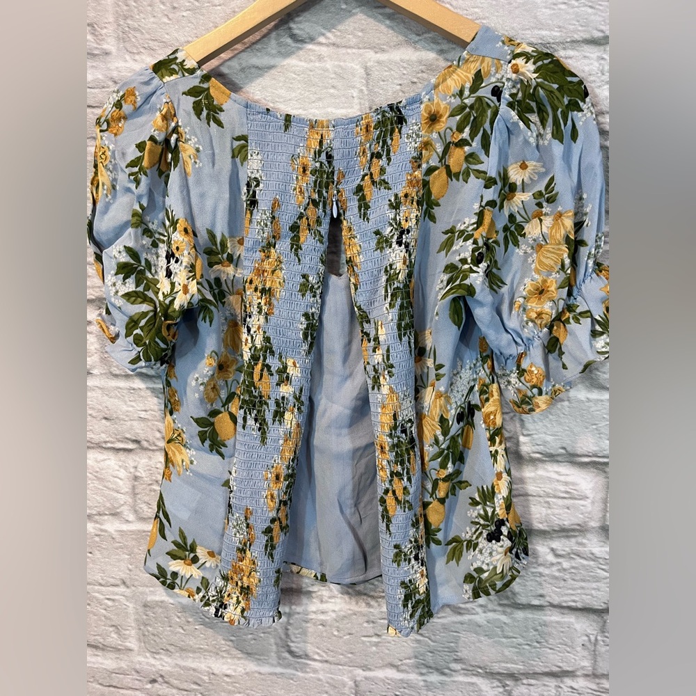 Reformation Blue Floral Sweetheart Top with Yellow Flowers - Picture 12 of 14